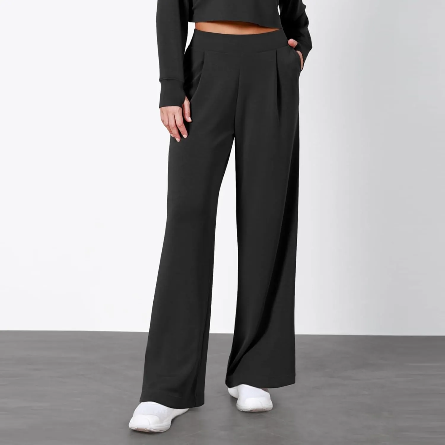 Wide Leg Stretchy Dress Pants for Women Pull On Casual Business Pants High Waisted Work Office Slacks with Pockets