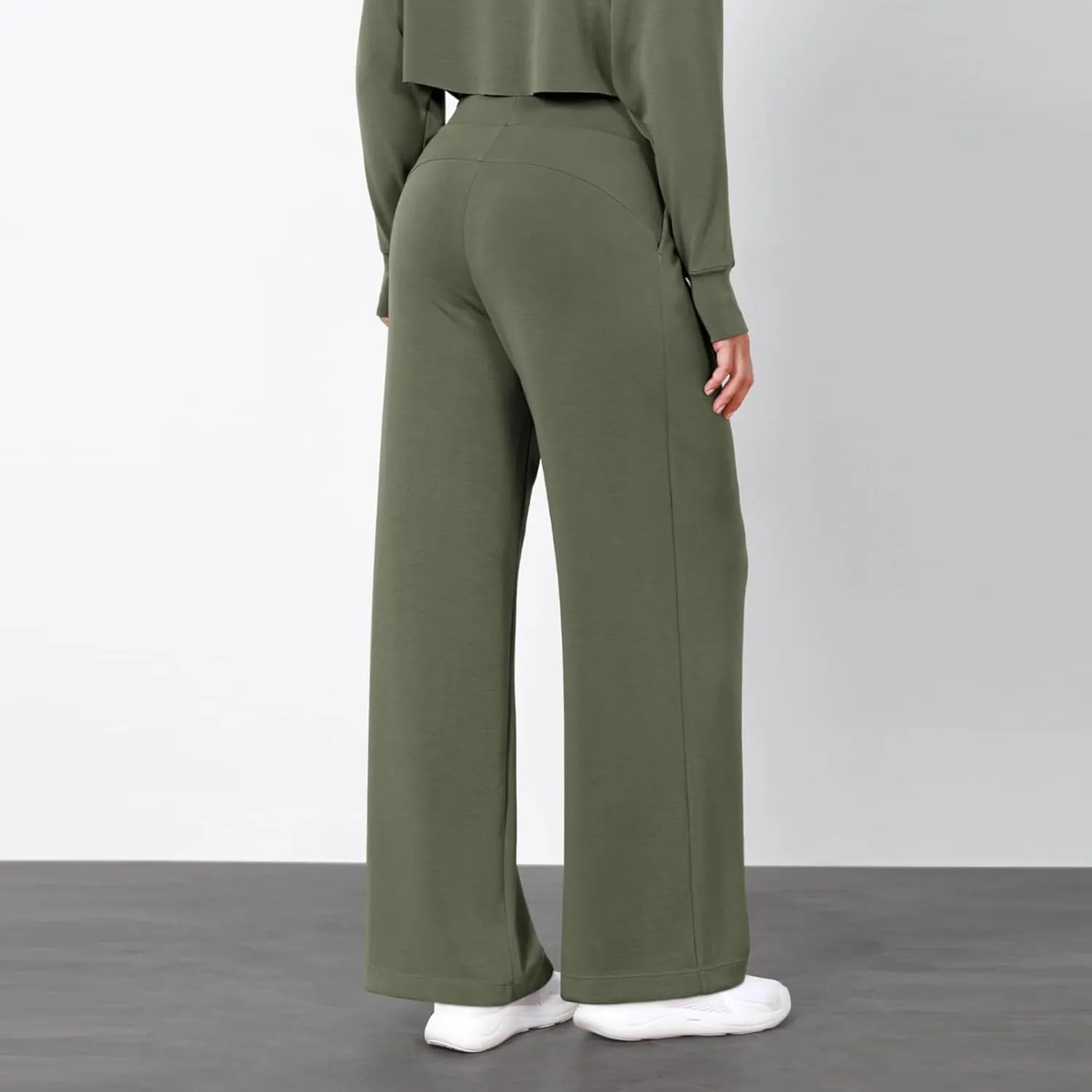 Wide Leg Stretchy Dress Pants for Women Pull On Casual Business Pants High Waisted Work Office Slacks with Pockets