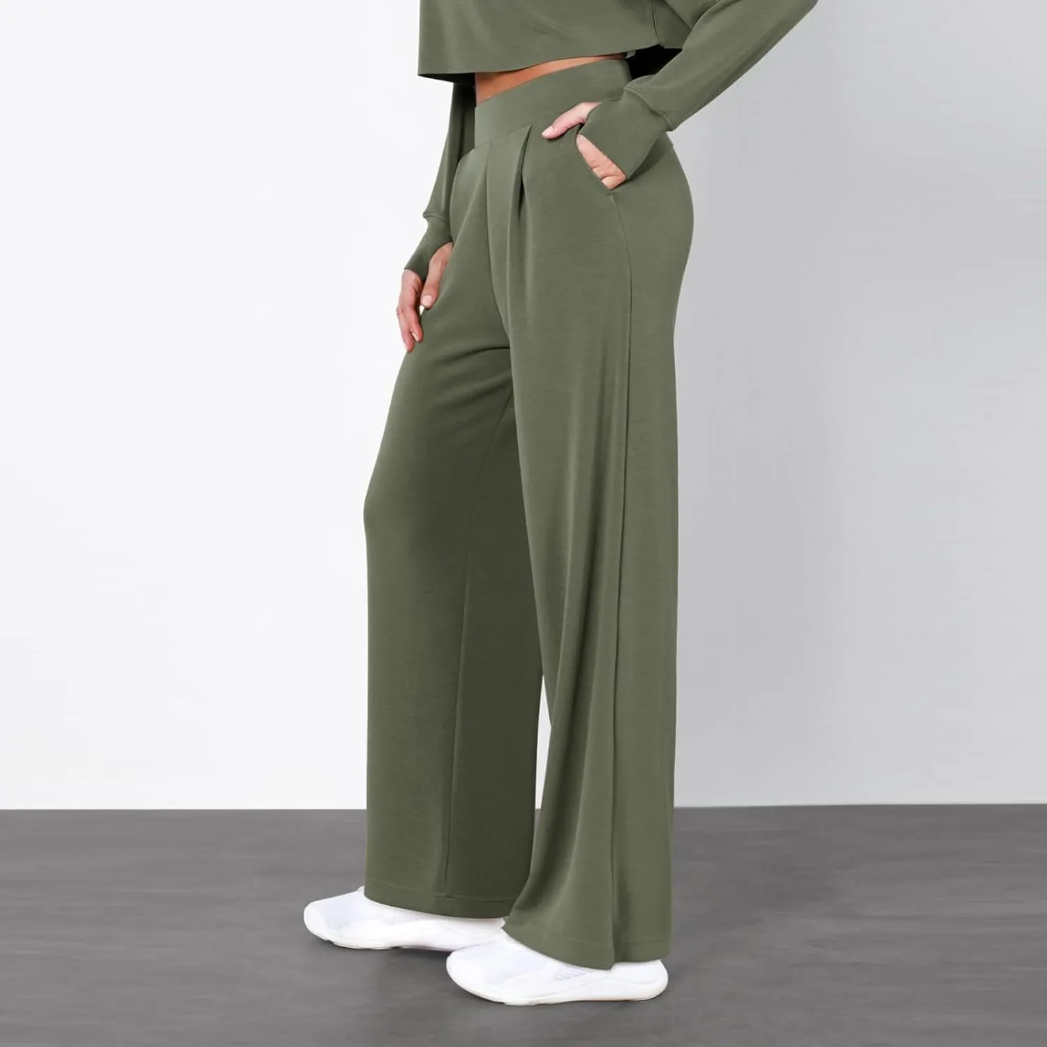 Wide Leg Stretchy Dress Pants for Women Pull On Casual Business Pants High Waisted Work Office Slacks with Pockets