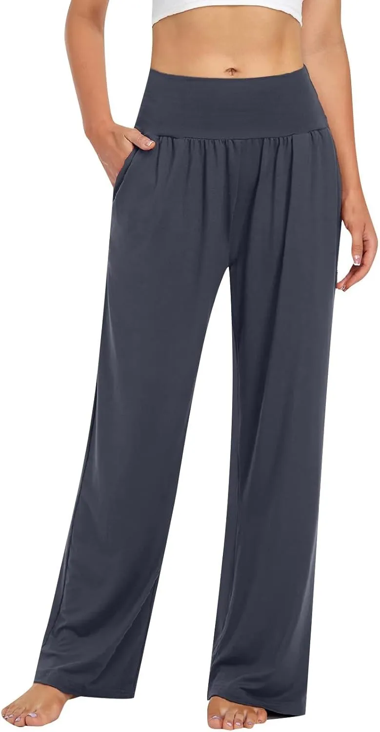 Wide Leg Yoga Pants for Women Casual Cozy Trousers High Waist Stretch Sweatpant Sport Athletic Lounge Pant with Pocket