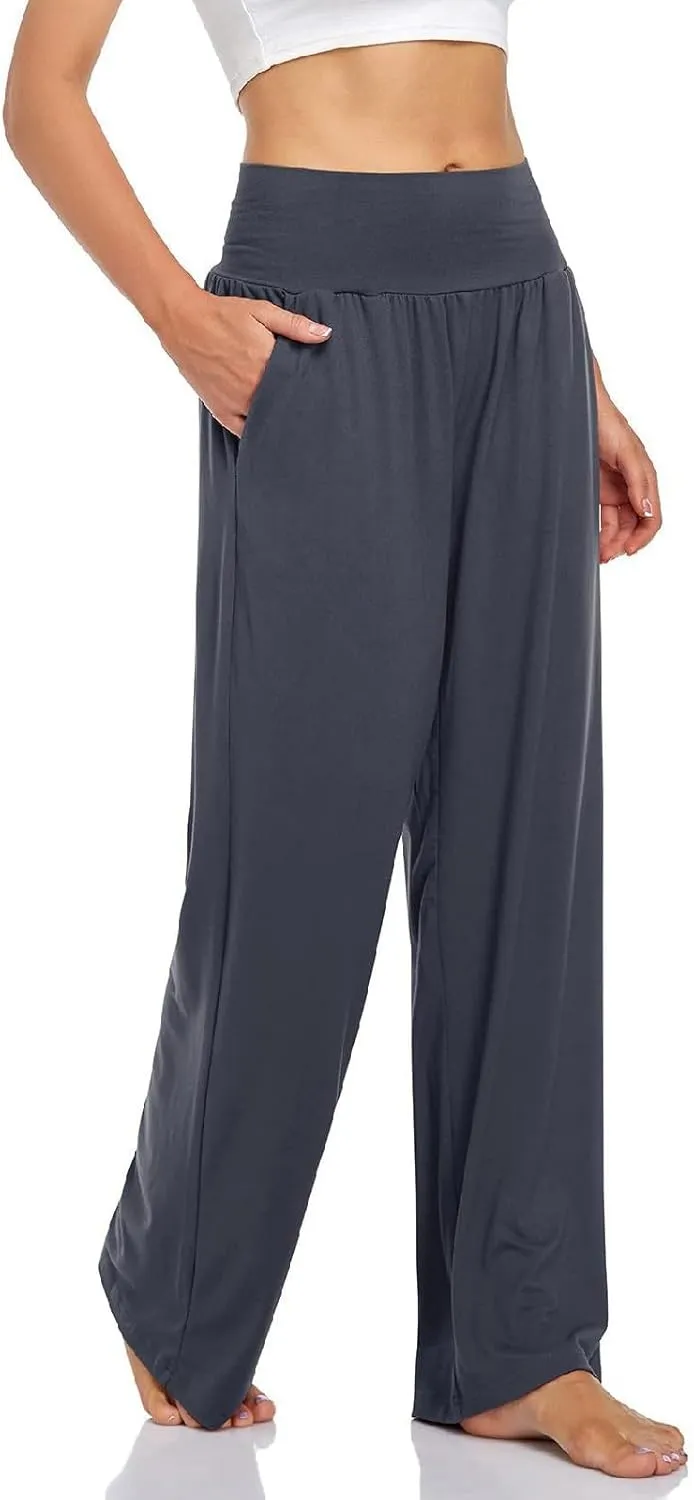 Wide Leg Yoga Pants for Women Casual Cozy Trousers High Waist Stretch Sweatpant Sport Athletic Lounge Pant with Pocket