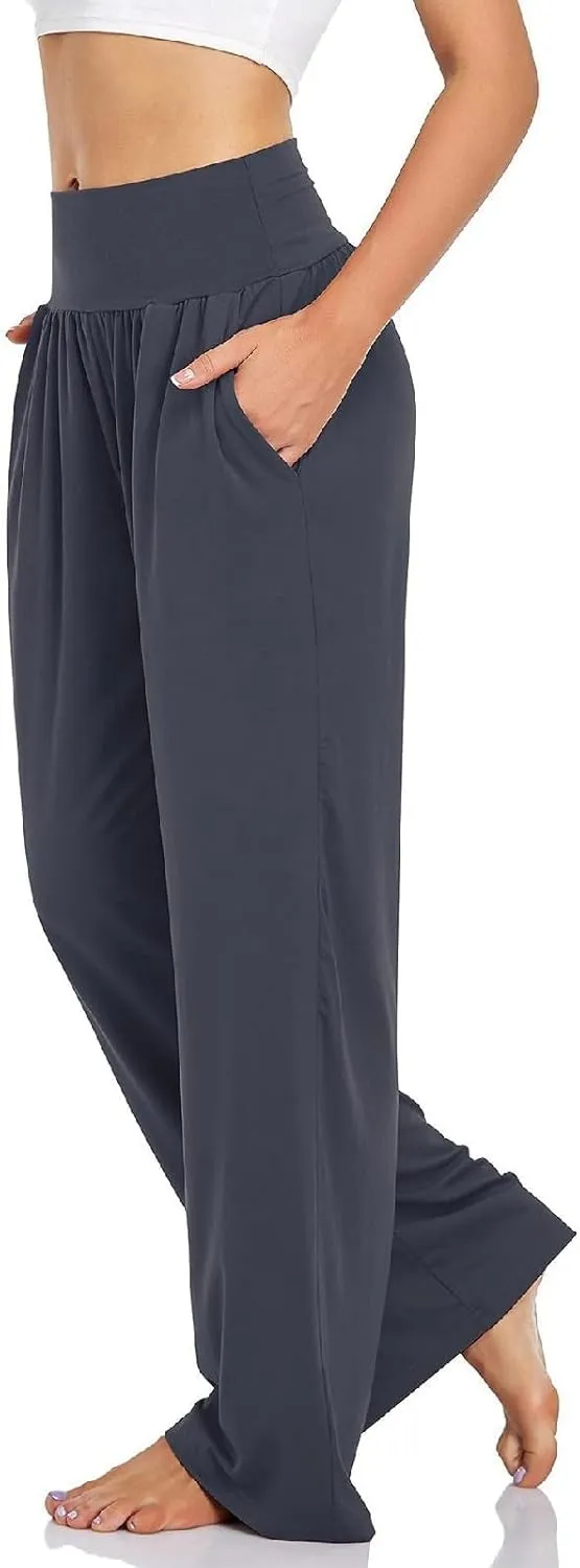 Wide Leg Yoga Pants for Women Casual Cozy Trousers High Waist Stretch Sweatpant Sport Athletic Lounge Pant with Pocket