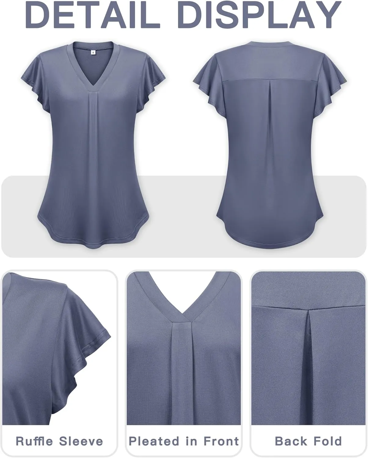 WNEEDU Women's Summer Tops Ruffle Sleeve V Neck Tunic Tops Casual Loose Fit Shirts Blouses