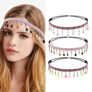 Woeoe Boho Beaded Headband Star Elastic Handmade Hair Bands Butterfly No Slip Vintage Hair Jewelry Accessories for Women Girls(Pack of 3)
