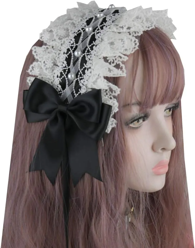 Women Girls Lolita Hearband Hair Hoop Maid Anime Cosplay Headwear Ribbon Bowknot Cute Hair Band Hair Accessory