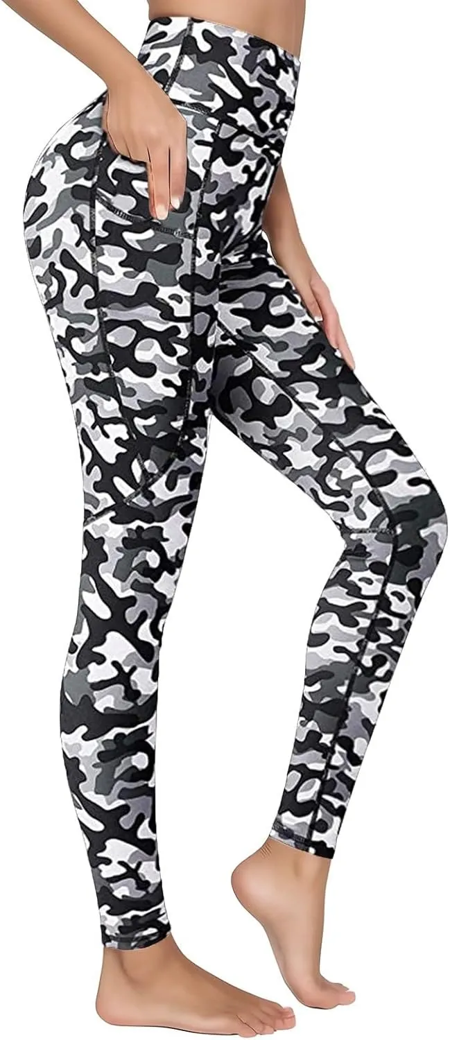 Women High Waisted Yoga Leggings Printed Tummy Control Non See Through Pants Stretch Athletic Running Sport Trousers