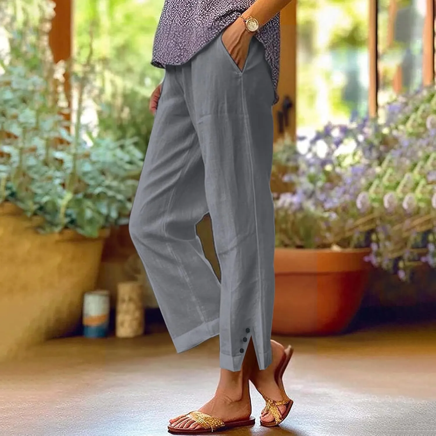 Women Summer High Waisted Cotton Linen Pants Wide Palazzo Pant Wide Leg Pant for Women High Waist