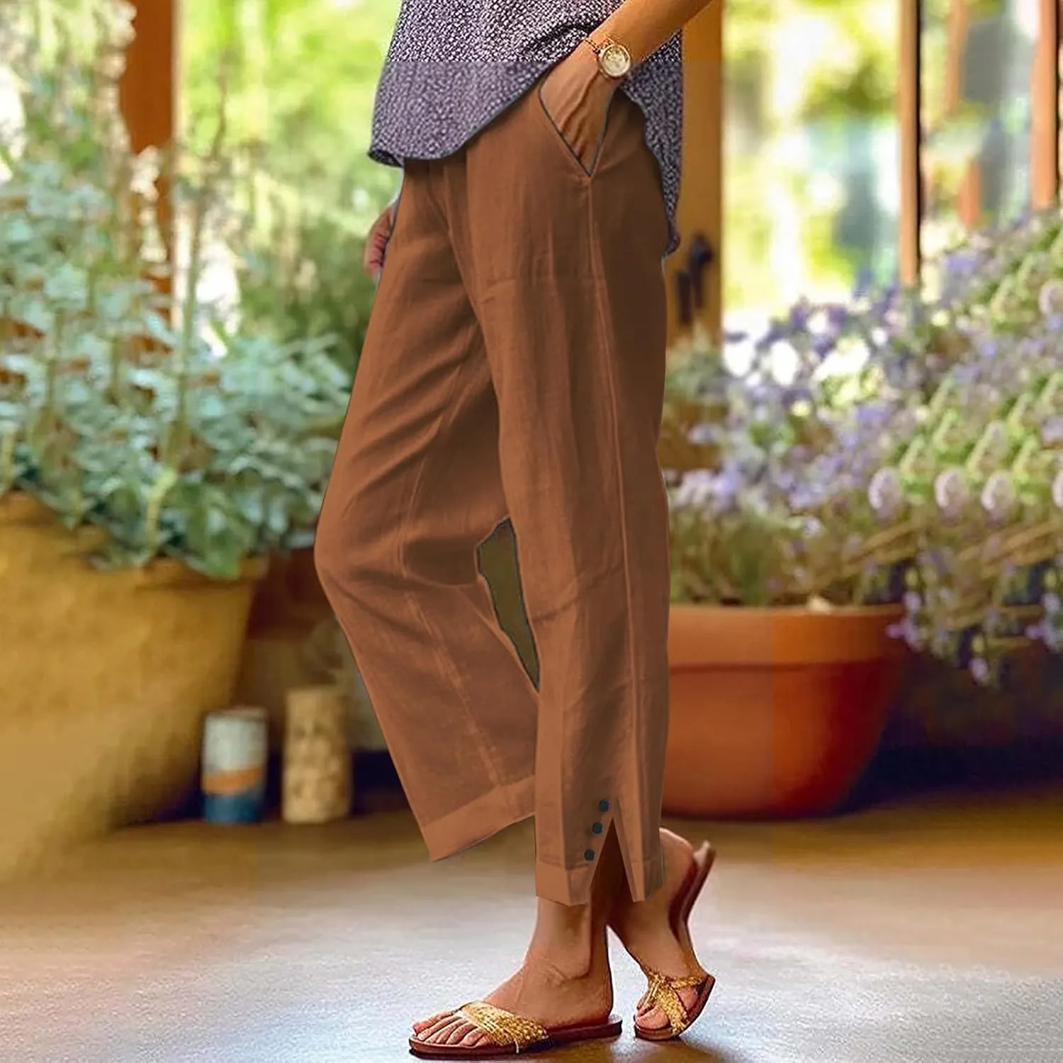 Women Summer High Waisted Cotton Linen Pants Wide Palazzo Pant Wide Leg Pant for Women High Waist