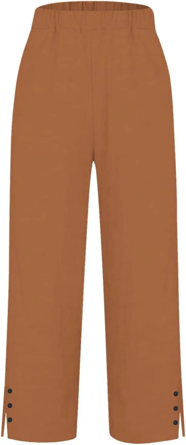 Women Summer High Waisted Cotton Linen Pants Wide Palazzo Pant Wide Leg Pant for Women High Waist