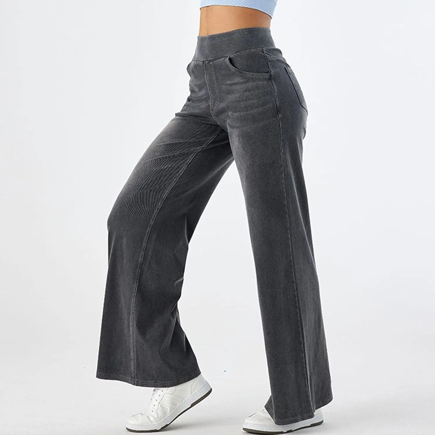 Women Sweatpant Look Like Jeans High Waisted Wide Leg Denim Pants with Pocket Stretchy 2025 Trendy Work Casual Pant