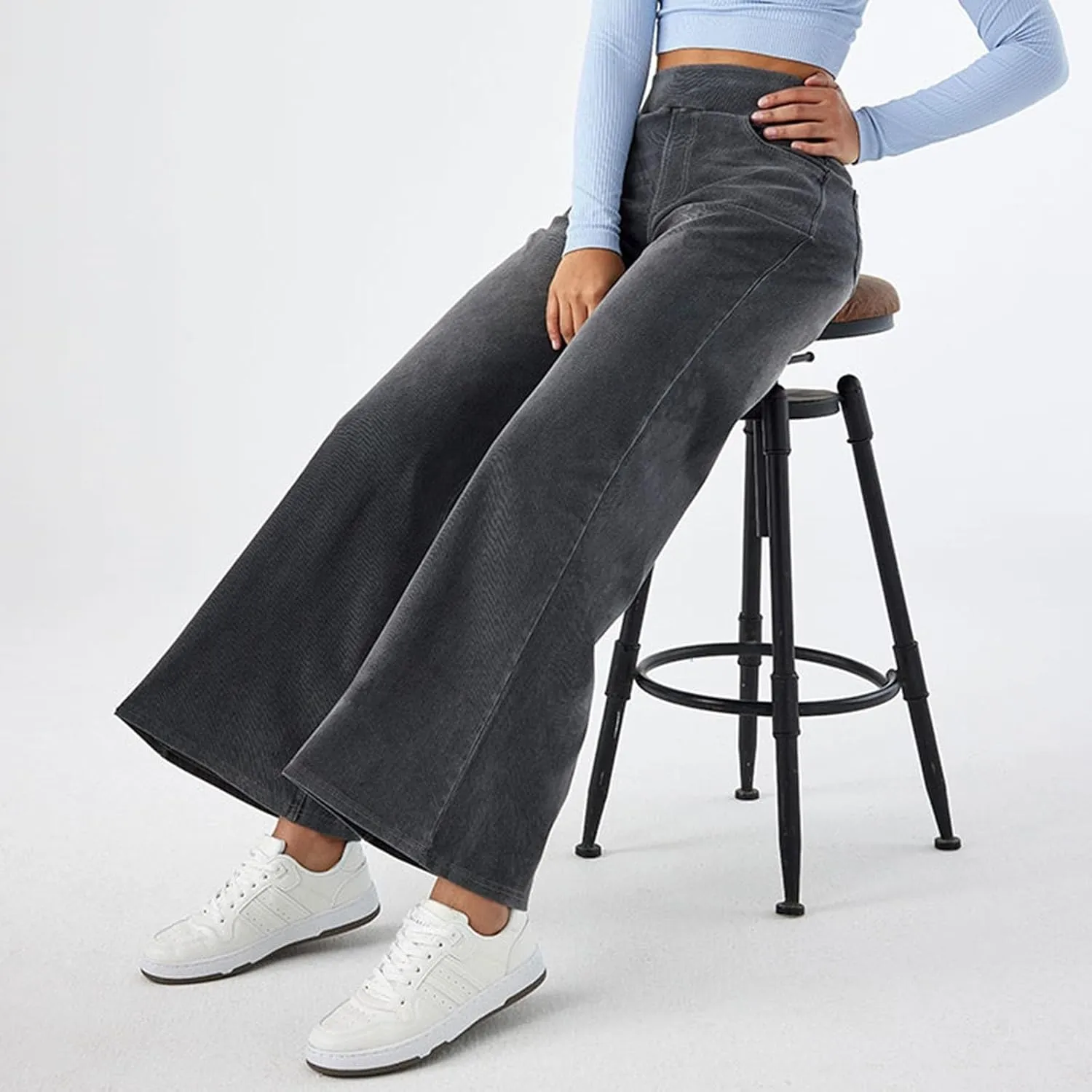 Women Sweatpant Look Like Jeans High Waisted Wide Leg Denim Pants with Pocket Stretchy 2025 Trendy Work Casual Pant