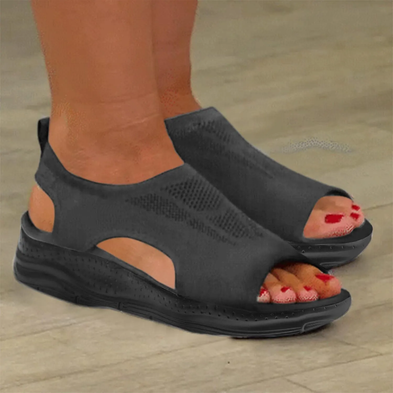 Women Walking Sandals Arch Support Orthotic Comfortable Wedge Platform Casual Open Toe Mesh Sport Sandals Breathable
