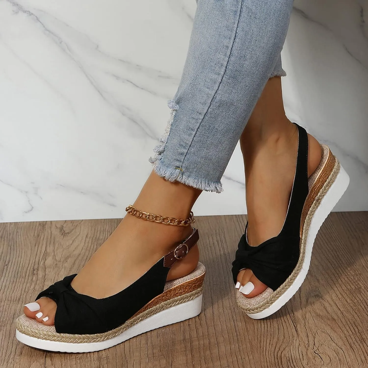Women Wedges Orthopedic Sandals for Women Dressy Walking Slippers Arch Support Platform Boho Open Toe Ankle Strap Shoes