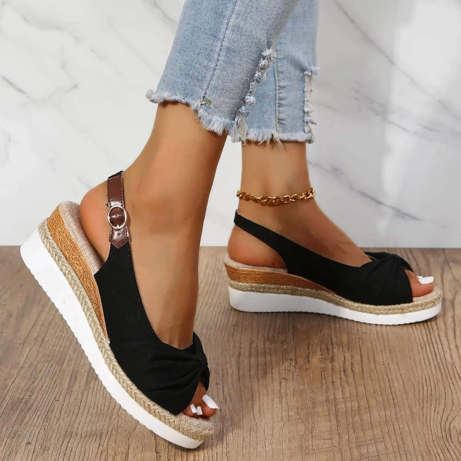 Women Wedges Orthopedic Sandals for Women Dressy Walking Slippers Arch Support Platform Boho Open Toe Ankle Strap Shoes