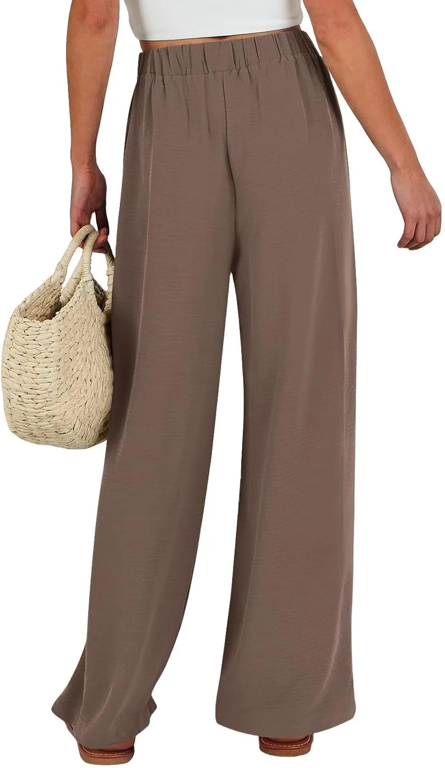 Women Wide Leg Linen Pants 2025 Tie Knot Summer High Waisted Palazzo Pants Flowy Beach Travel Trousers with Pockets