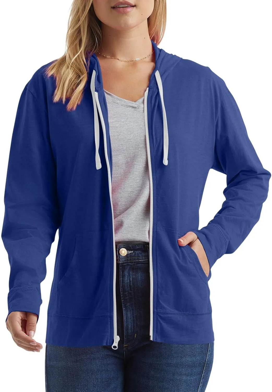 Women Zip Up Hoodies Long Sleeve Hooded Pullover Drawstraing Loose Trendy Sweatshirts with Pocket