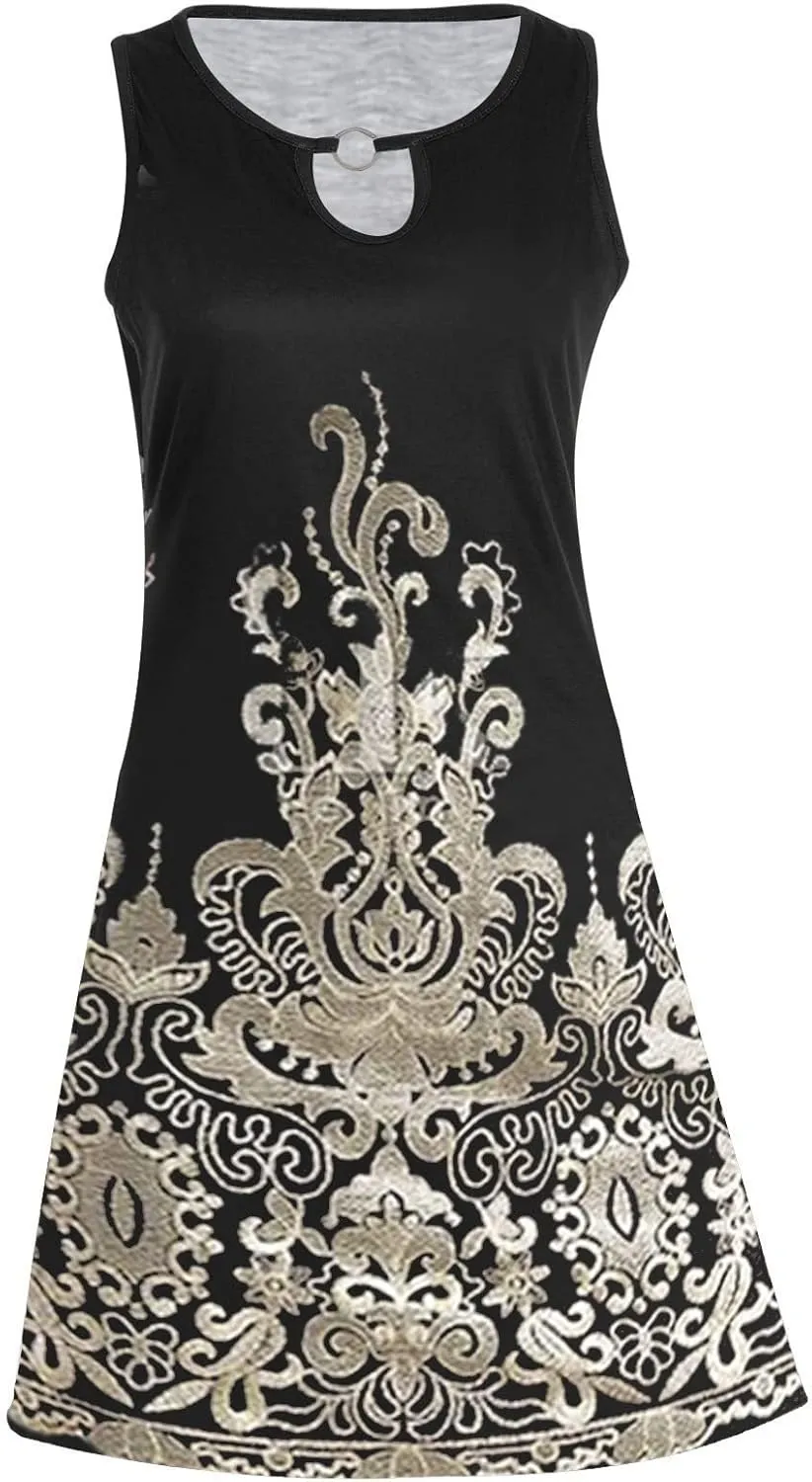Womens 2024 Summer Dress Floral Print Crewneck Sleeveless Mini Dress Loose Casual Beach Vacation Sundress