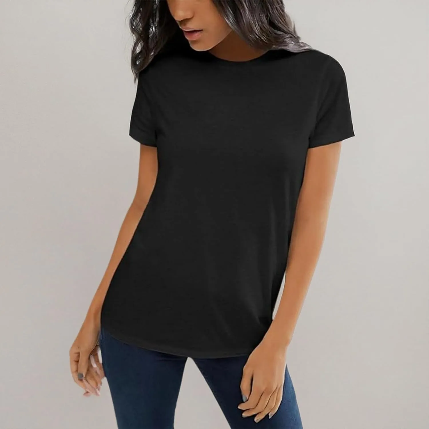 Womens 2024 Summer Tunic Tops Cotton Loose Fit Soft Basic Tees Short Sleeve Crew Neck T Shirts Casual Workout Yoga