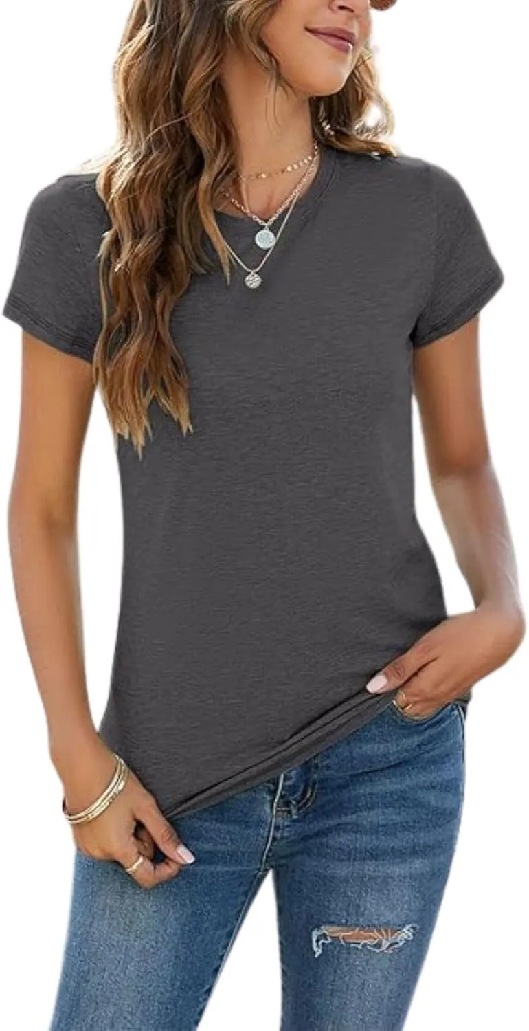 Womens 2024 Summer Tunic Tops Cotton Loose Fit Soft Basic Tees Short Sleeve Crew Neck T Shirts Casual Workout Yoga