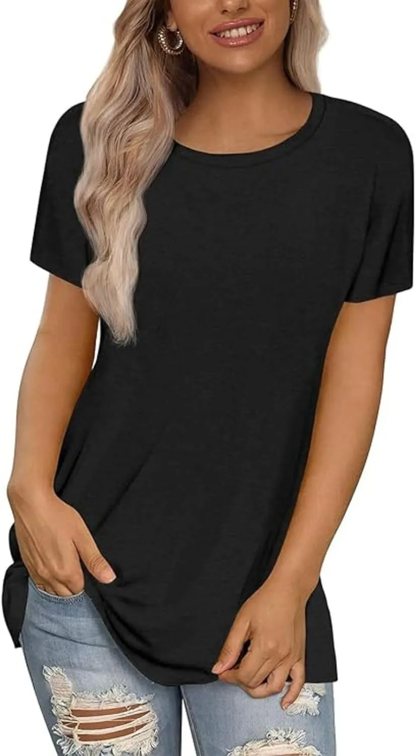 Womens 2024 Summer Tunic Tops Cotton Loose Fit Soft Basic Tees Short Sleeve Crew Neck T Shirts Casual Workout Yoga