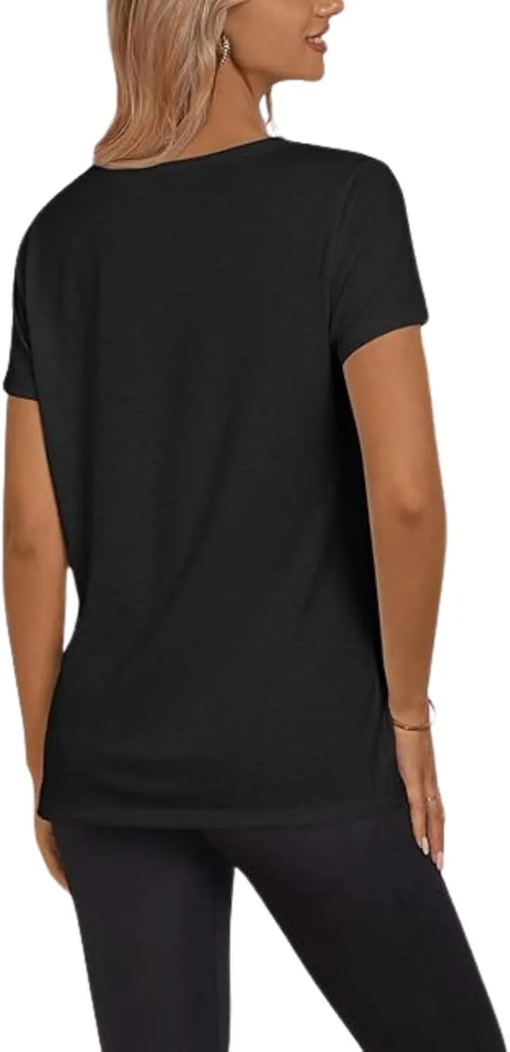 Womens 2024 Summer Tunic Tops Cotton Loose Fit Soft Basic Tees Short Sleeve Crew Neck T Shirts Casual Workout Yoga