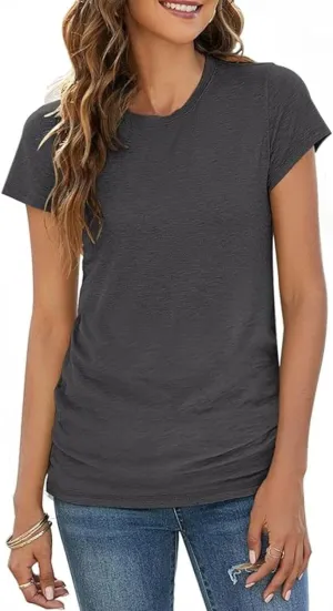 Womens 2024 Summer Tunic Tops Cotton Loose Fit Soft Basic Tees Short Sleeve Crew Neck T Shirts Casual Workout Yoga