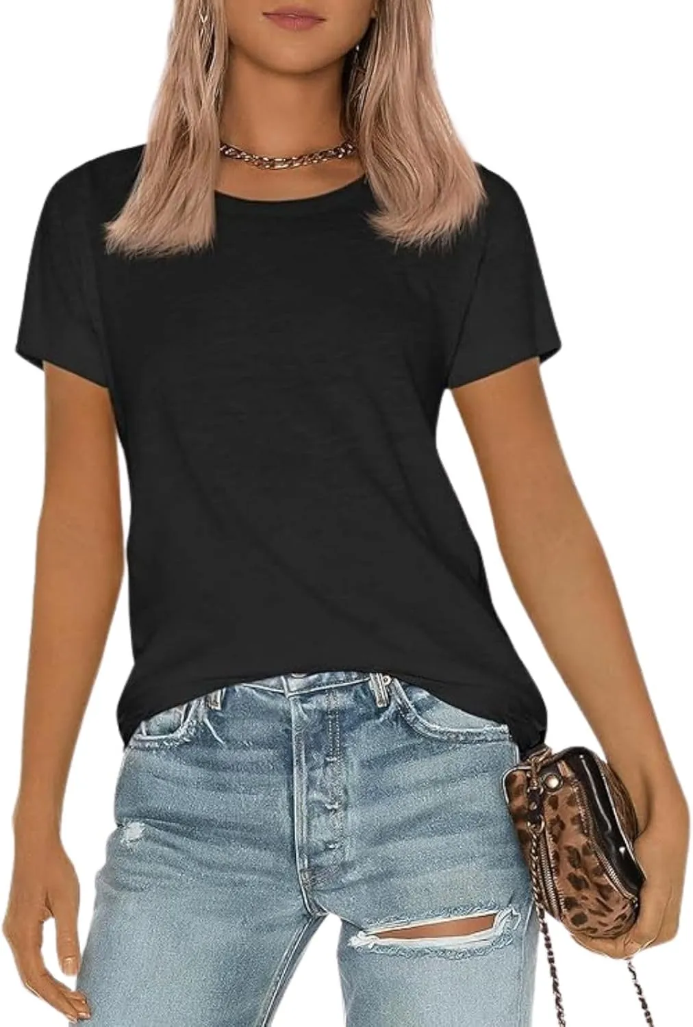 Womens 2024 Summer Tunic Tops Cotton Loose Fit Soft Basic Tees Short Sleeve Crew Neck T Shirts Casual Workout Yoga