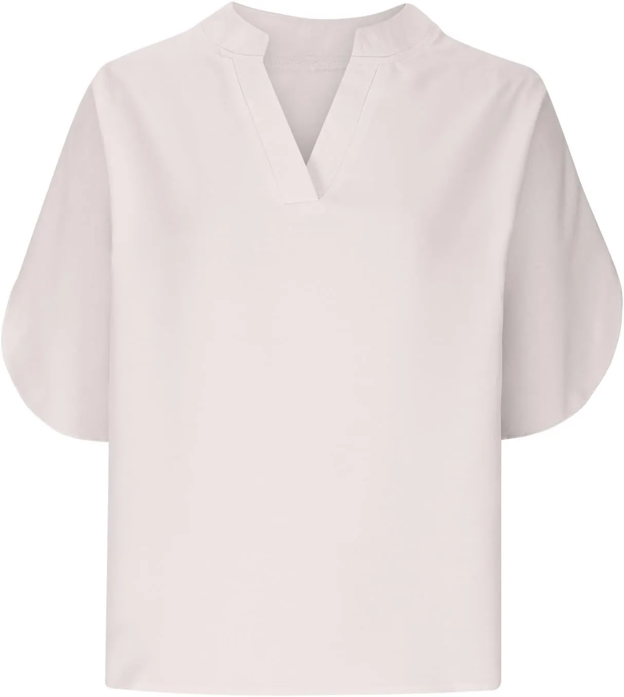 Womens 2024 Summer V Neck Ruffle Short Sleeve Blouses Plain Loose Fit Shirts Daily Going Out Date Cute Trendy Tops