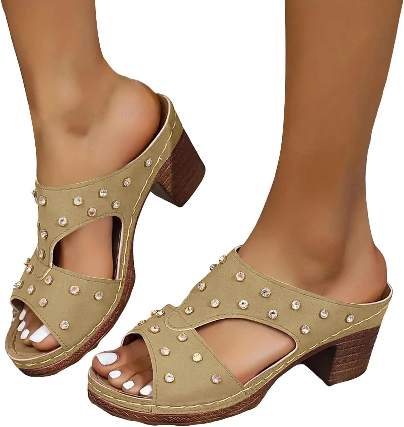 Women's Arch Support Peep Toe Sandals Strappy Ankle Strap Dress Party Shoes Low Block Chunky Bridesmaid Shoes