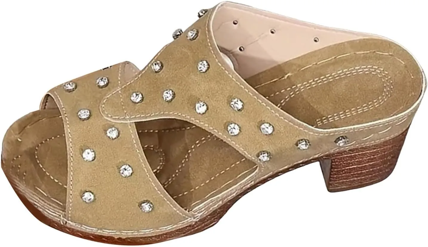 Women's Arch Support Peep Toe Sandals Strappy Ankle Strap Dress Party Shoes Low Block Chunky Bridesmaid Shoes