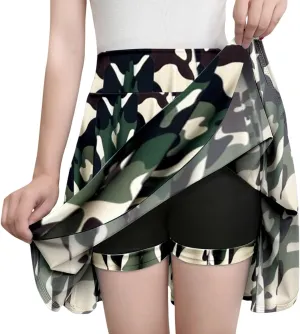 Women's Basic Versatile Stretch Flared Skater Skirt Elastic Waist Mini Yoga Culottes Workout Tennis Jogger Run Skorts