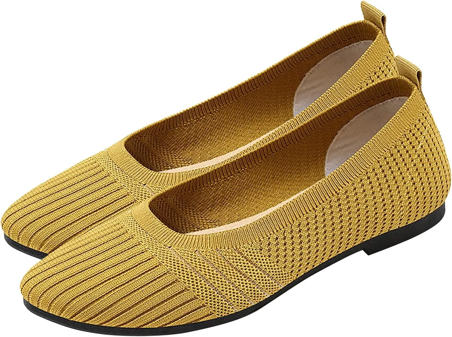 Womens Breathable Summer Flats with Soft Sole Fly Woven Design Comfortable Shoes for Women Compatible with Insoles (4 UK Yellow)