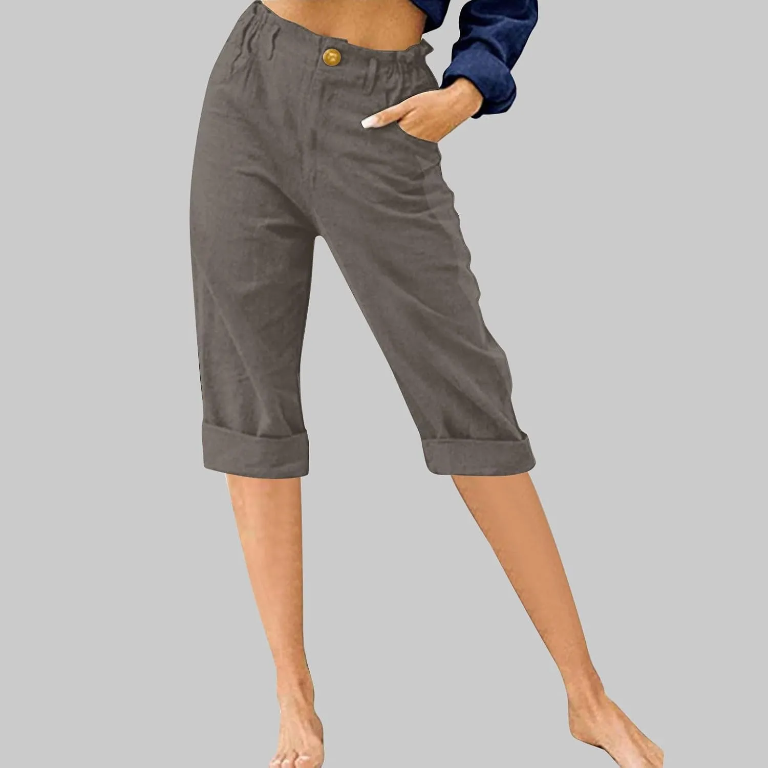 Womens Capri Pants 2025 Summer Trendy Casual Elastic Waist Back Cropped Trousers Fashion Resort Beach Vacation Capris