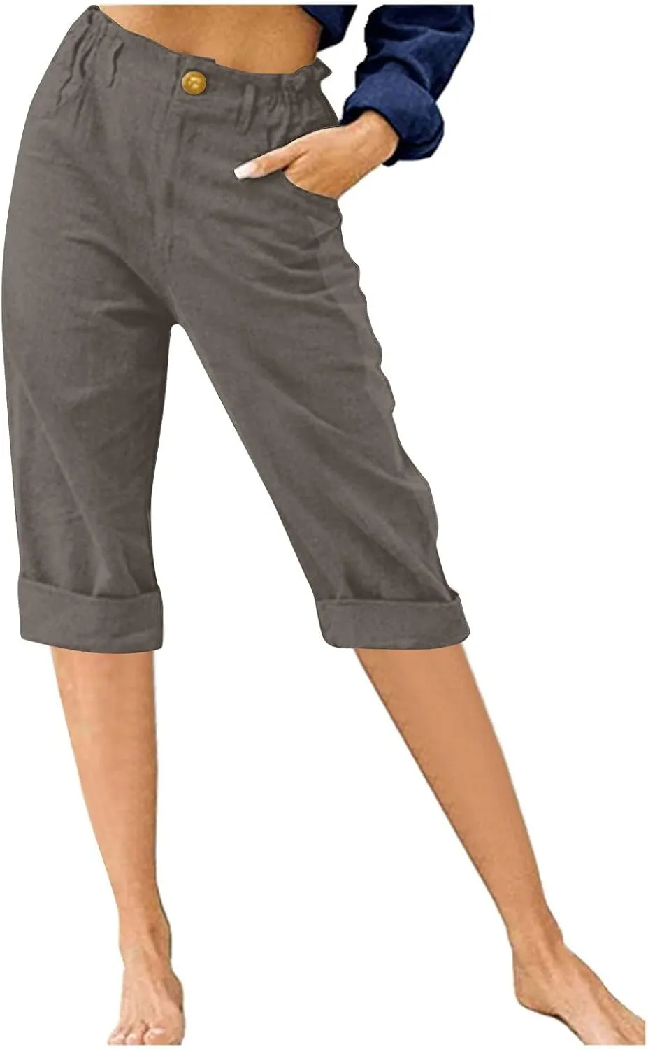 Womens Capri Pants 2025 Summer Trendy Casual Elastic Waist Back Cropped Trousers Fashion Resort Beach Vacation Capris