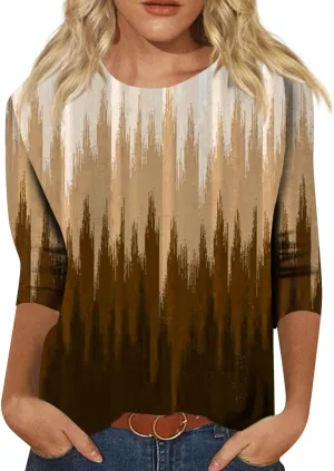 Women's Casual 3/4 Sleeve T-Shirts Round Neck Cute Tunic Tops Soft Y2k Streetwear Lightweight Painting Graphic Tees