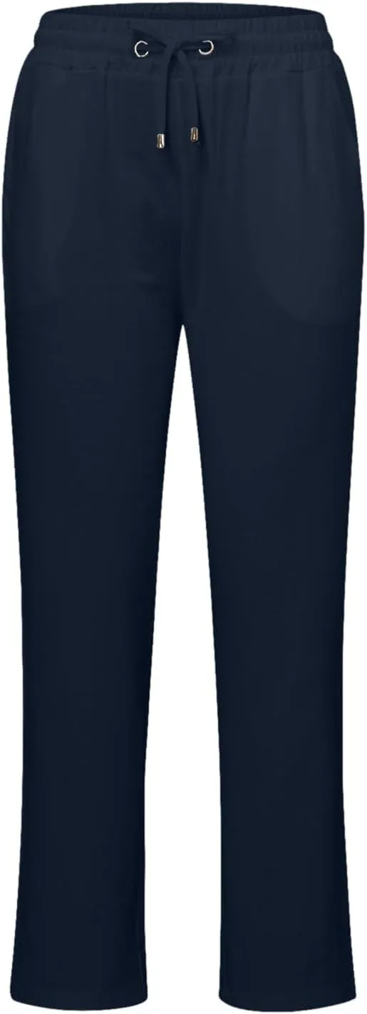 Womens Casual Cotton Linen Pants Lightweight Summer Relax Fit Elastic Waist Plus Size Solid Long Trousers