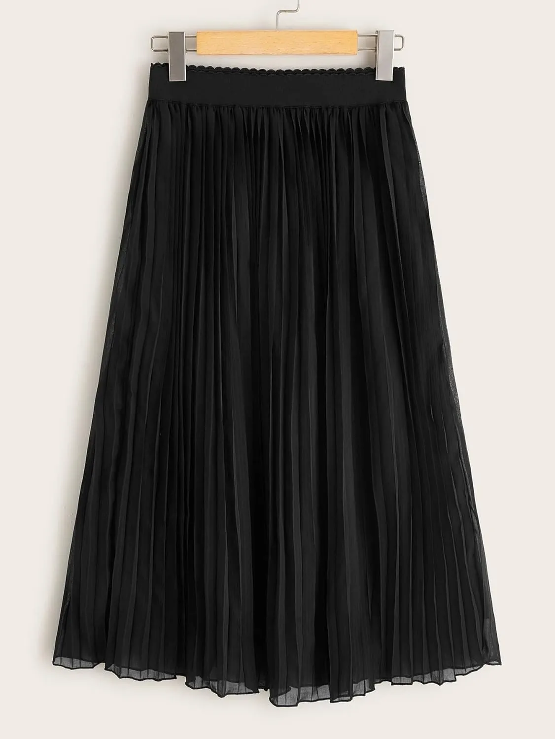 Women's Casual Skirt Solid Pleated Elastic Waist Midi Skirt for Work and Party