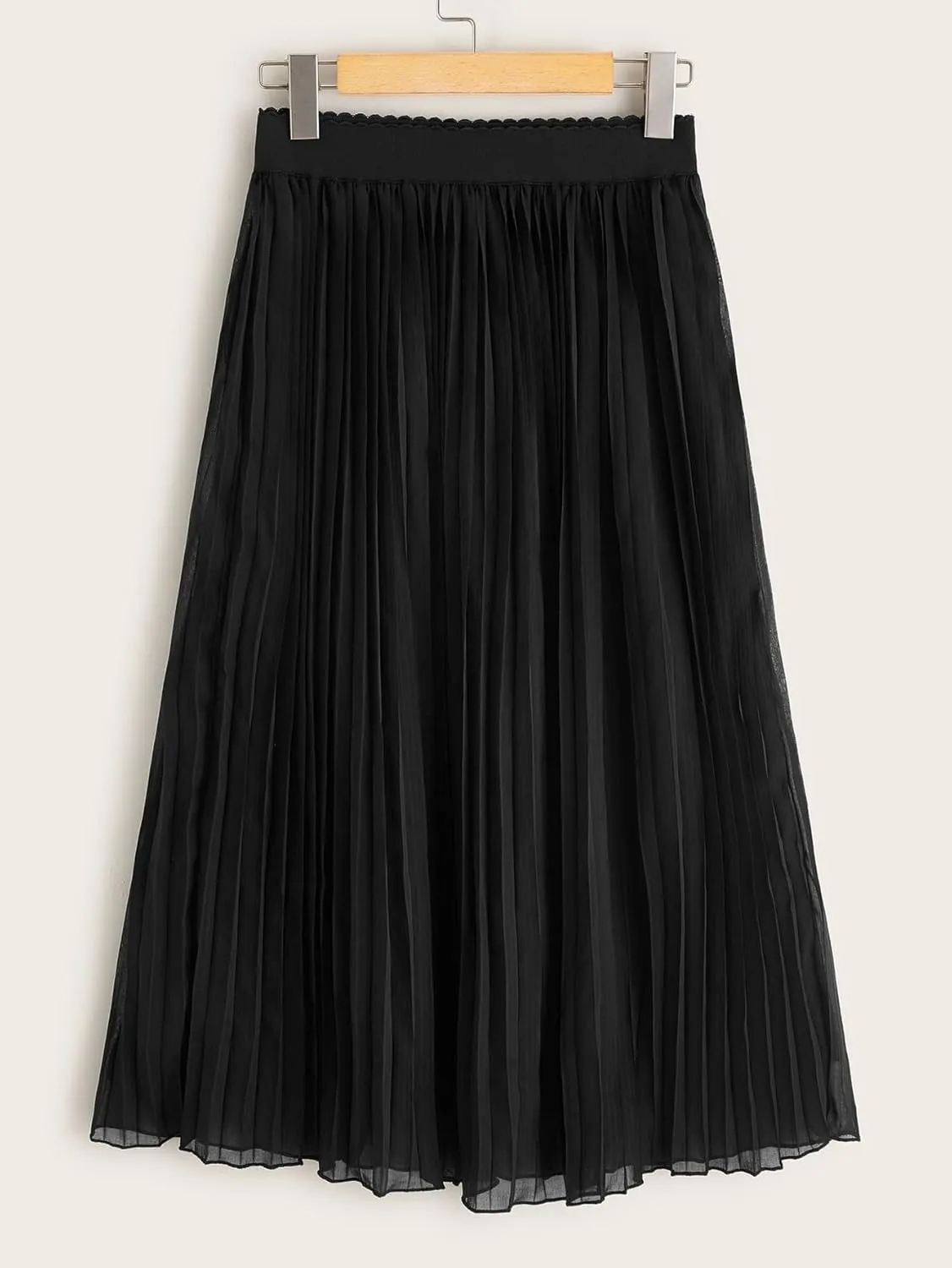 Women's Casual Skirt Solid Pleated Elastic Waist Midi Skirt for Work and Party