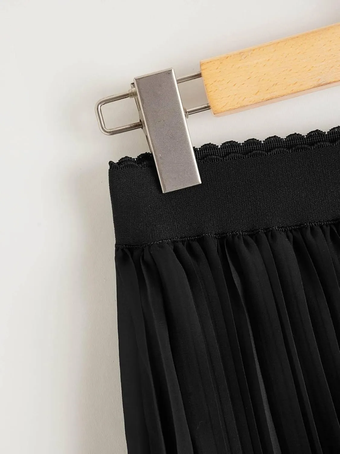 Women's Casual Skirt Solid Pleated Elastic Waist Midi Skirt for Work and Party