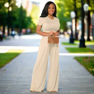 Women's Casual Wide Leg Pants and Short Sleeve Top Two-piece Outfit Set