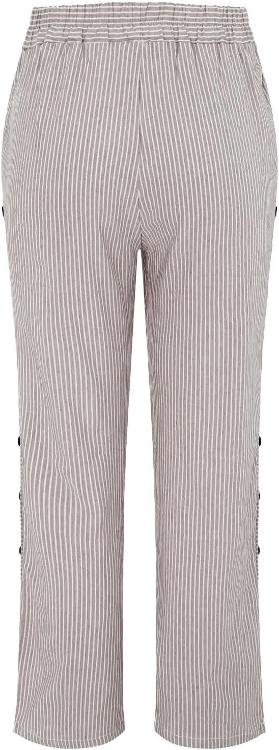 Women's Cotton Linen Pants Lightweight Quick Dry Palazzo Pants Casual Elastic Waist Lounge Crop Pants Trousers Pocket