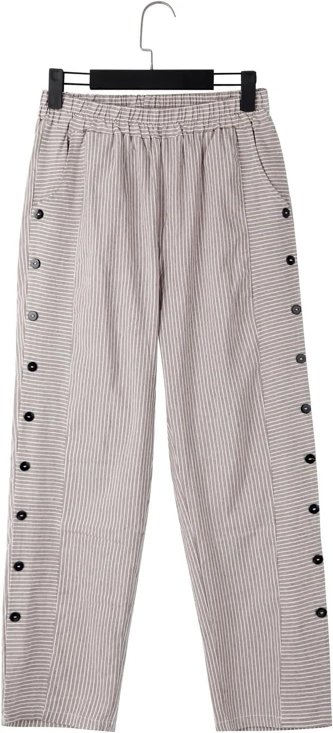 Women's Cotton Linen Pants Lightweight Quick Dry Palazzo Pants Casual Elastic Waist Lounge Crop Pants Trousers Pocket