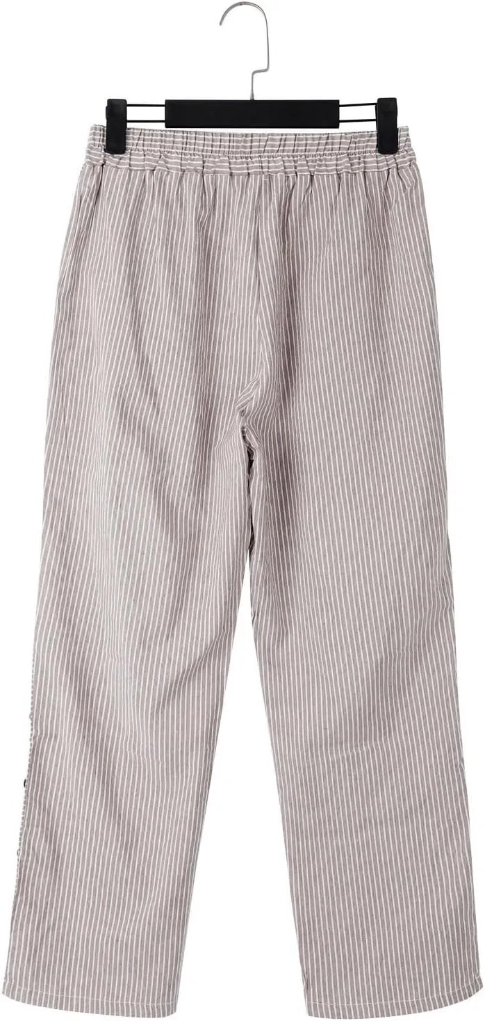 Women's Cotton Linen Pants Lightweight Quick Dry Palazzo Pants Casual Elastic Waist Lounge Crop Pants Trousers Pocket