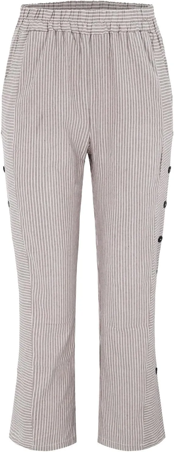Women's Cotton Linen Pants Lightweight Quick Dry Palazzo Pants Casual Elastic Waist Lounge Crop Pants Trousers Pocket