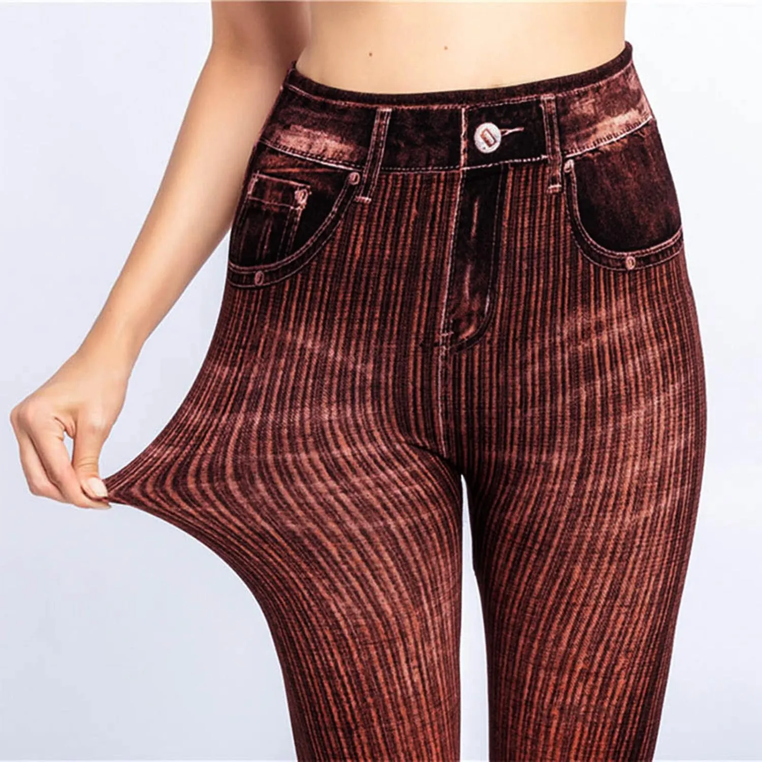 Women's Denim Print Fake Jeans Seamless Leggings, Full Length X-Small - 3X-Large