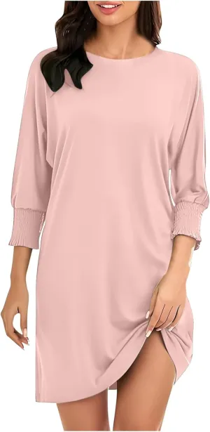 Womens Dresses 2025 Spring 3/4 Sleeve Fashion Dresses Crewneck Casual Mini Dress with Pockets Trendy Summer Outfits