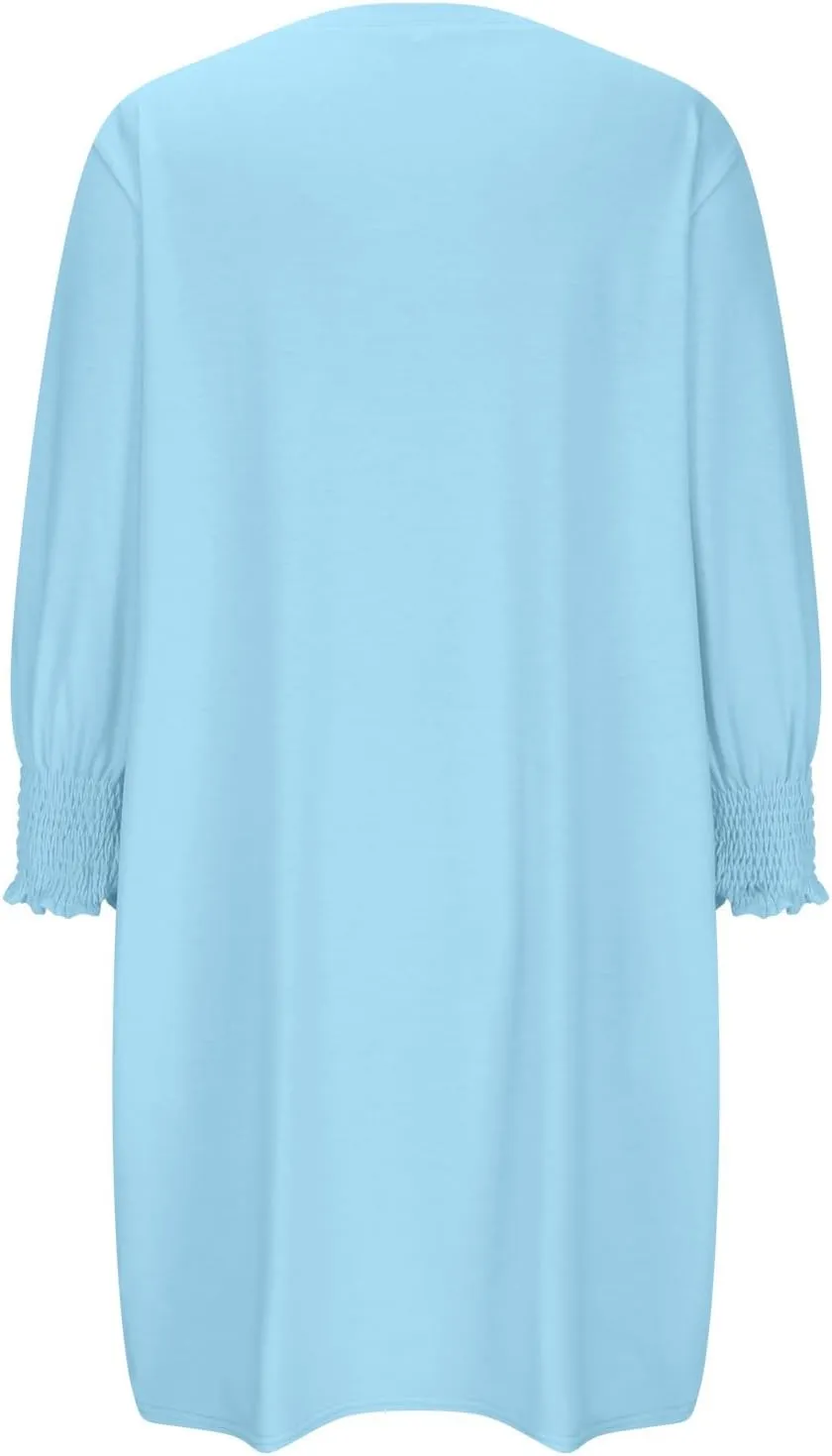 Womens Dresses 2025 Spring 3/4 Sleeve Fashion Dresses Crewneck Casual Mini Dress with Pockets Trendy Summer Outfits