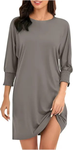 Womens Dresses 2025 Spring 3/4 Sleeve Fashion Dresses Crewneck Casual Mini Dress with Pockets Trendy Summer Outfits