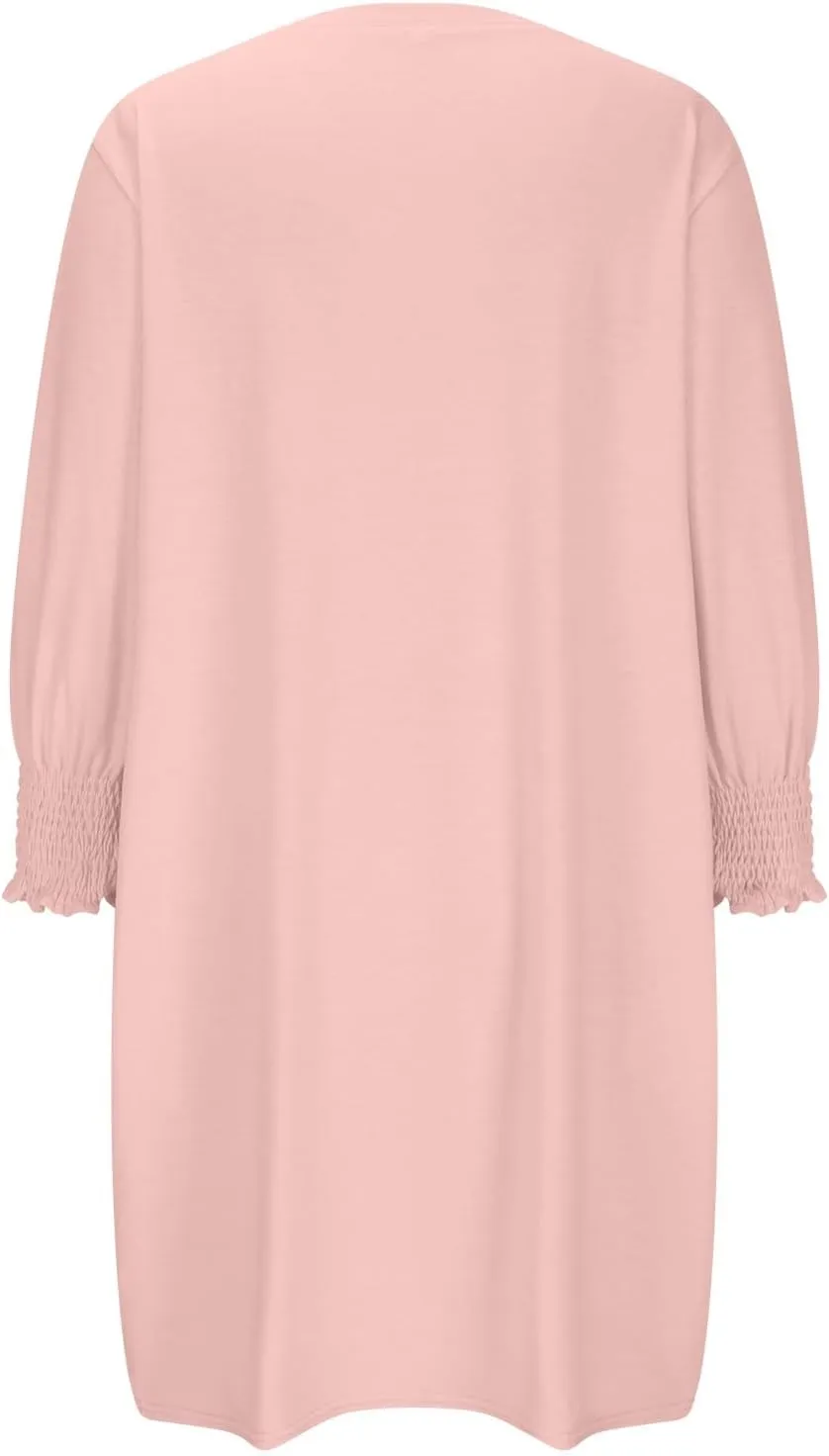 Womens Dresses 2025 Spring 3/4 Sleeve Fashion Dresses Crewneck Casual Mini Dress with Pockets Trendy Summer Outfits