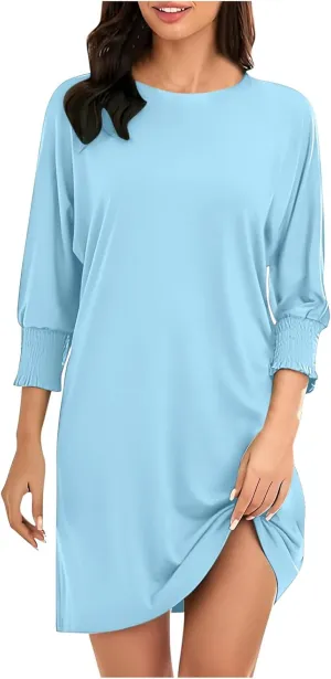 Womens Dresses 2025 Spring 3/4 Sleeve Fashion Dresses Crewneck Casual Mini Dress with Pockets Trendy Summer Outfits